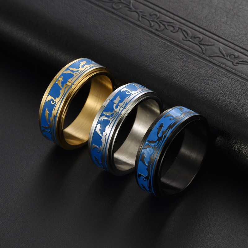 1pc mens titanium steel rotating ring ocean   hypoallergenic anxiety relief jewelry with synthetic synthetic zirconia casual sports style for casual attire Product details 5