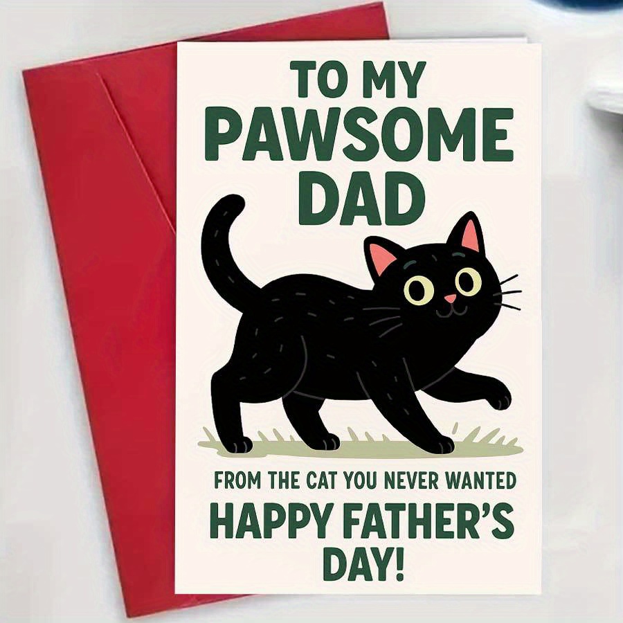 E-shop Lustige Katzenpapa-Vatertagskarte mit Pfotenabdruck-Briefumschlag – Humorvolles Geschenk für katzeliebende Väter, Schwarzweiß-Tigerkatze Design