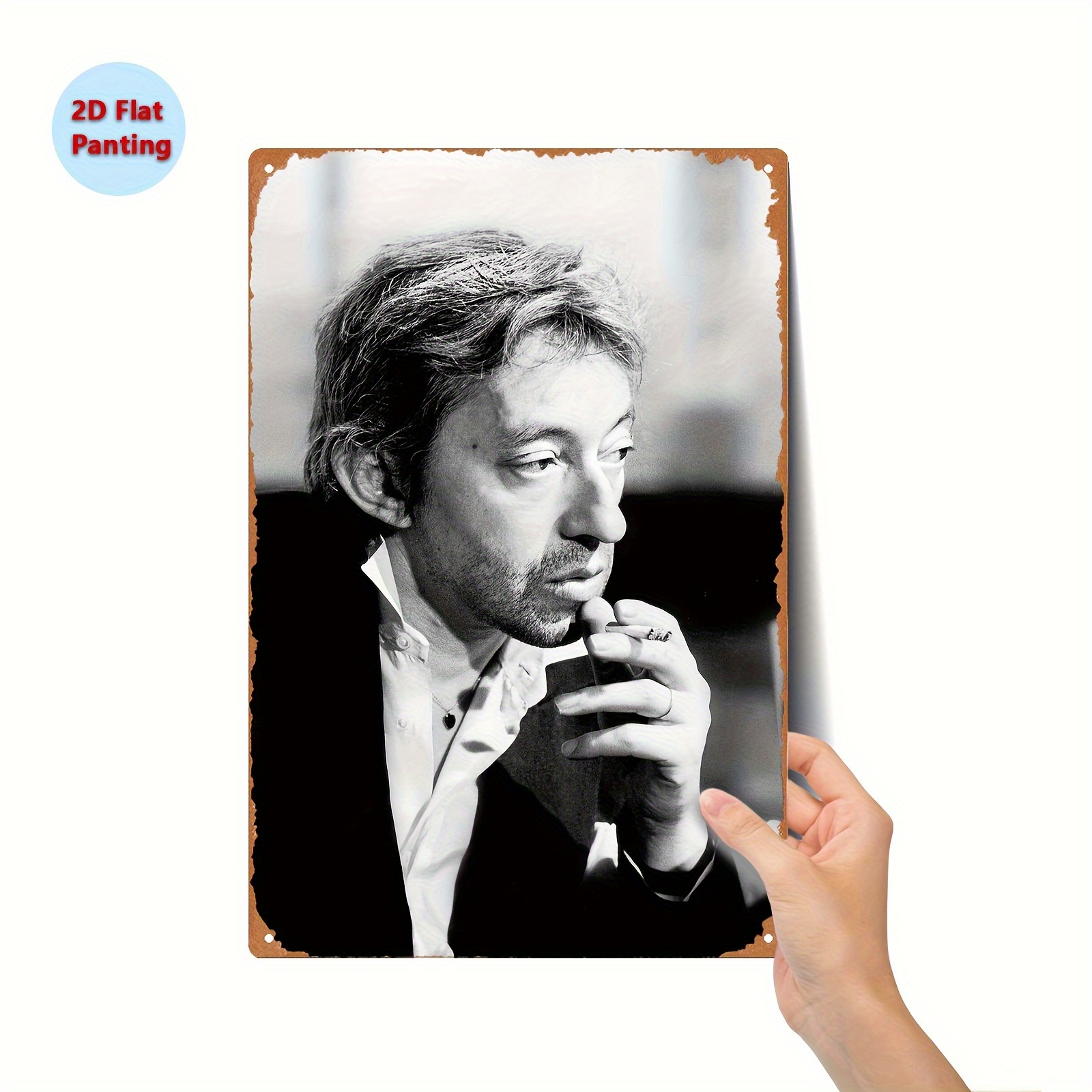 TEMU Panneau Mural Métal 2D Plat - Vintage 1978 Gainsbourg, 20.32X30.48 Cm Portrait Rétro , Design Plat 2D pour Maison, Bureau, Décoration de Café,