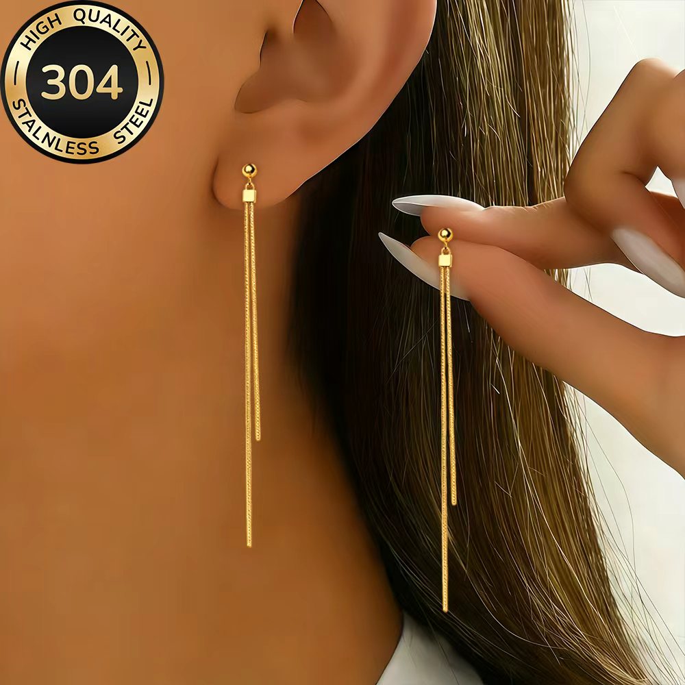 TEMU Pendientes de borlas doradas de acero inoxidable de calidad, hipoalergénicos y resistentes a la decoloración, y elegantes, pendientes de moda