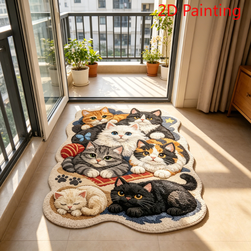 TEMU Creative And Cute Cat Pattern Plush Rug, Made Of Velvet With Non-slip Material, Soft, Absorbent, Non-slip, And Easy To Clean. Suitable For