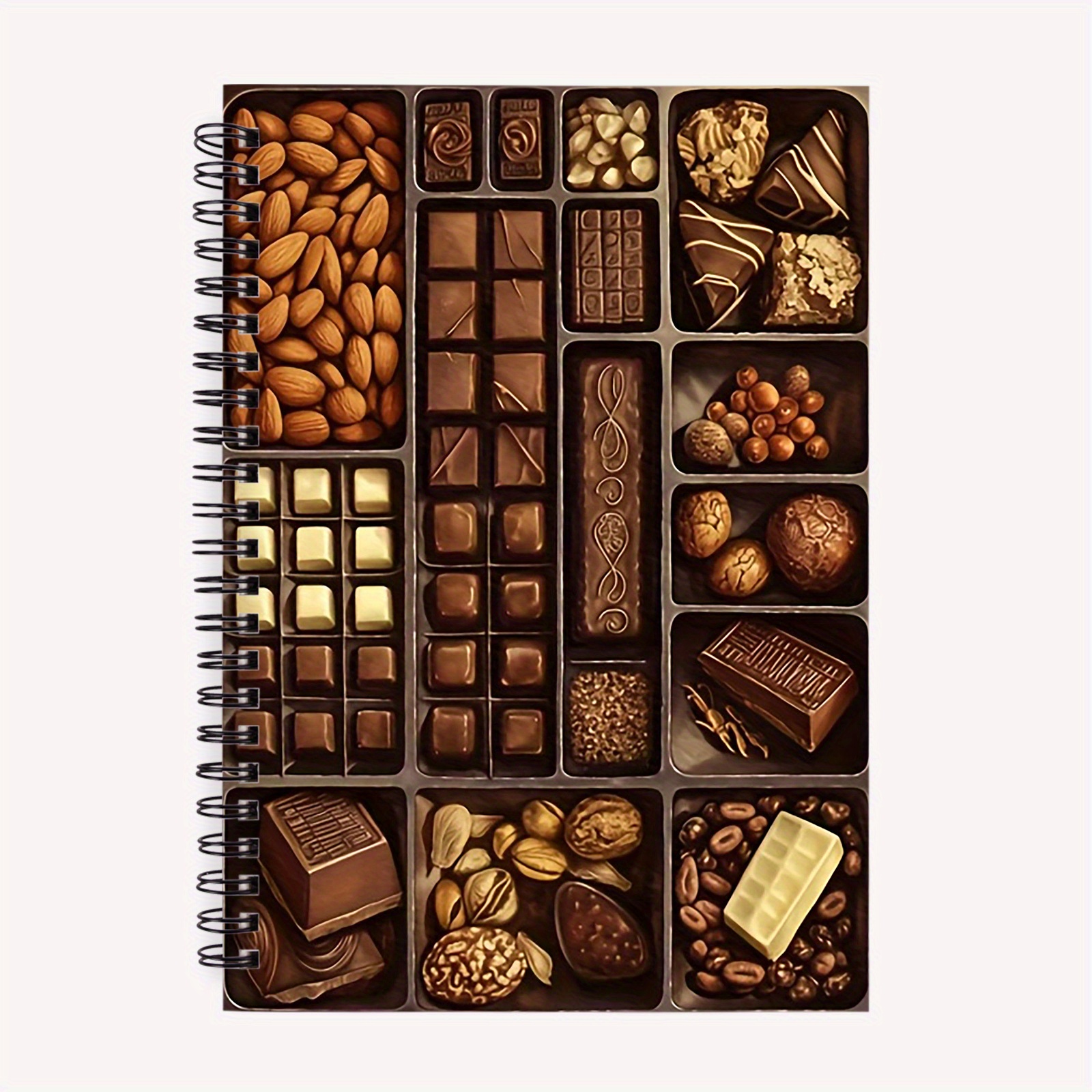 E-shop Deluxe -Notizbuch: Gourmet-Auswahl mit Mandeln, und Karamellquadern – Das perfekte Geschenk für Schokoladenliebhaber