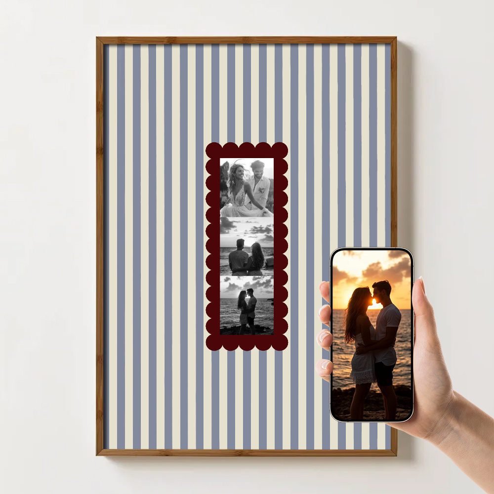 TEMU Regalos de San Valentín 2D , de pared con foto de pareja personalizado, Pósters/lienzos a rayas de pareja personalizados, Decoraciones para