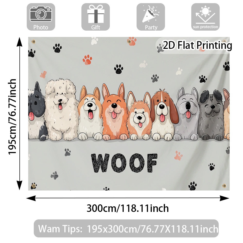 TEMU Canopy (without Top Cloth And Stand) - 2d Flat Printing 1pc Cute Cartoon Dogs Lineup Shade Cover, Polyester Fabric, Portable, Ideal For Beach