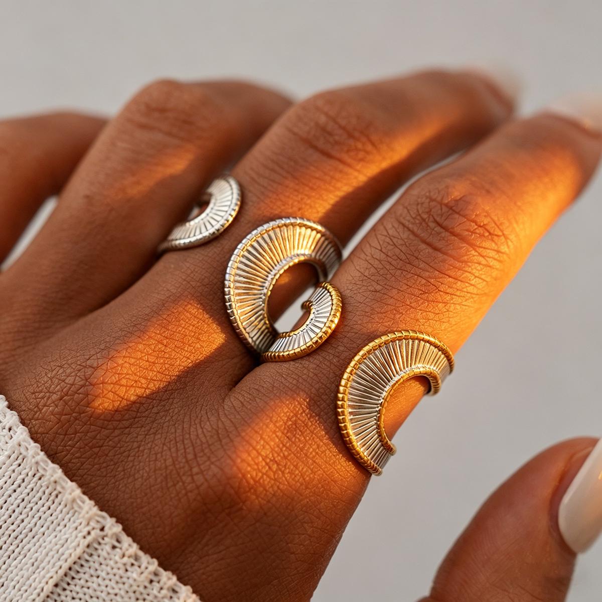 Women's Geometric Hollow Open Ring, Adjustable Charm