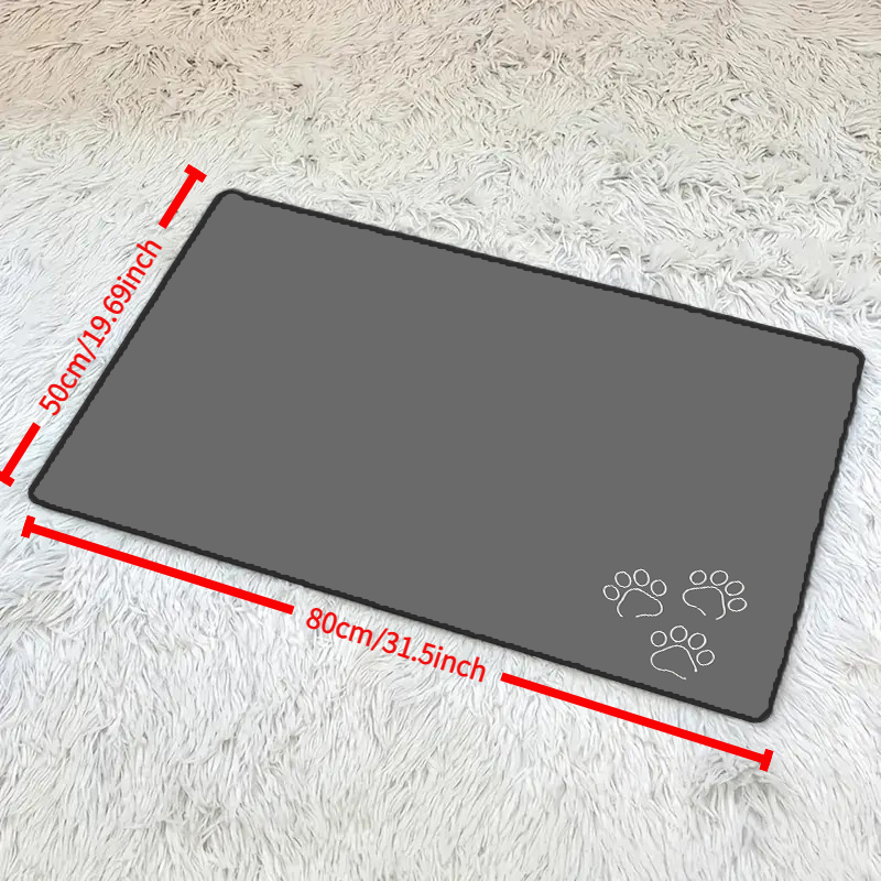 Image of 1pc Pad, Paw Print Design Cat/dog Feeding Mat, Entrance Doormat Food Bowl, Black And Gray Modern Home Decoration, Easy And Supplies - For Cat And Dog Paw Pads, Fashionable Paw Print Pattern