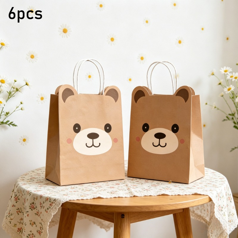 TEMU Geschenk für Sie/Ihn 6er-Pack Heilungsbär-Motiv Party Geschenktüten Niedliche Bär-Muster Multi-Szenen Universelle Geschenkverpackungstüten