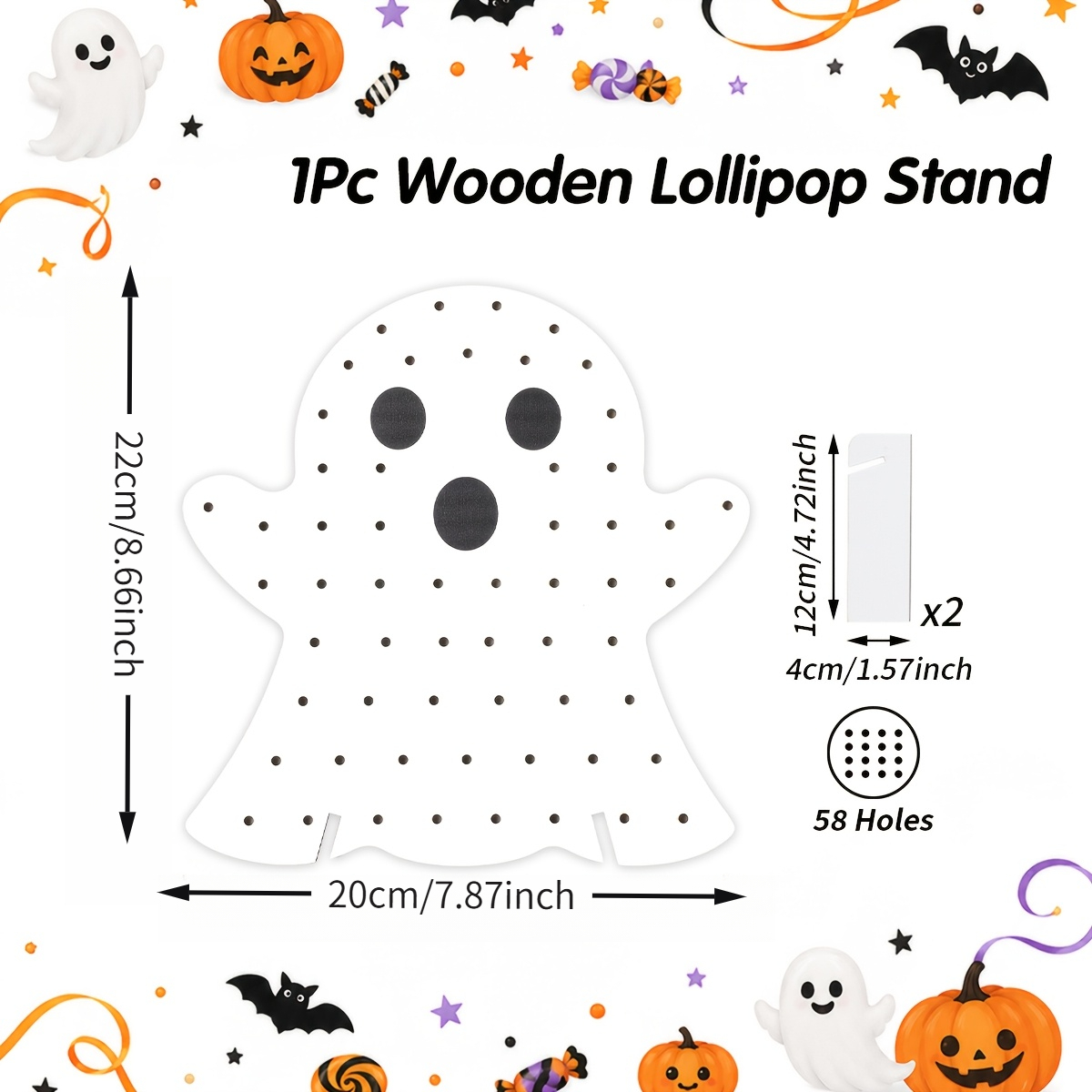 TEMU Présentoir à sucettes en bois au design blanc, lot de 1, fournitures pour fête d'Halloween (non destiné au contact alimentaire), décoration de