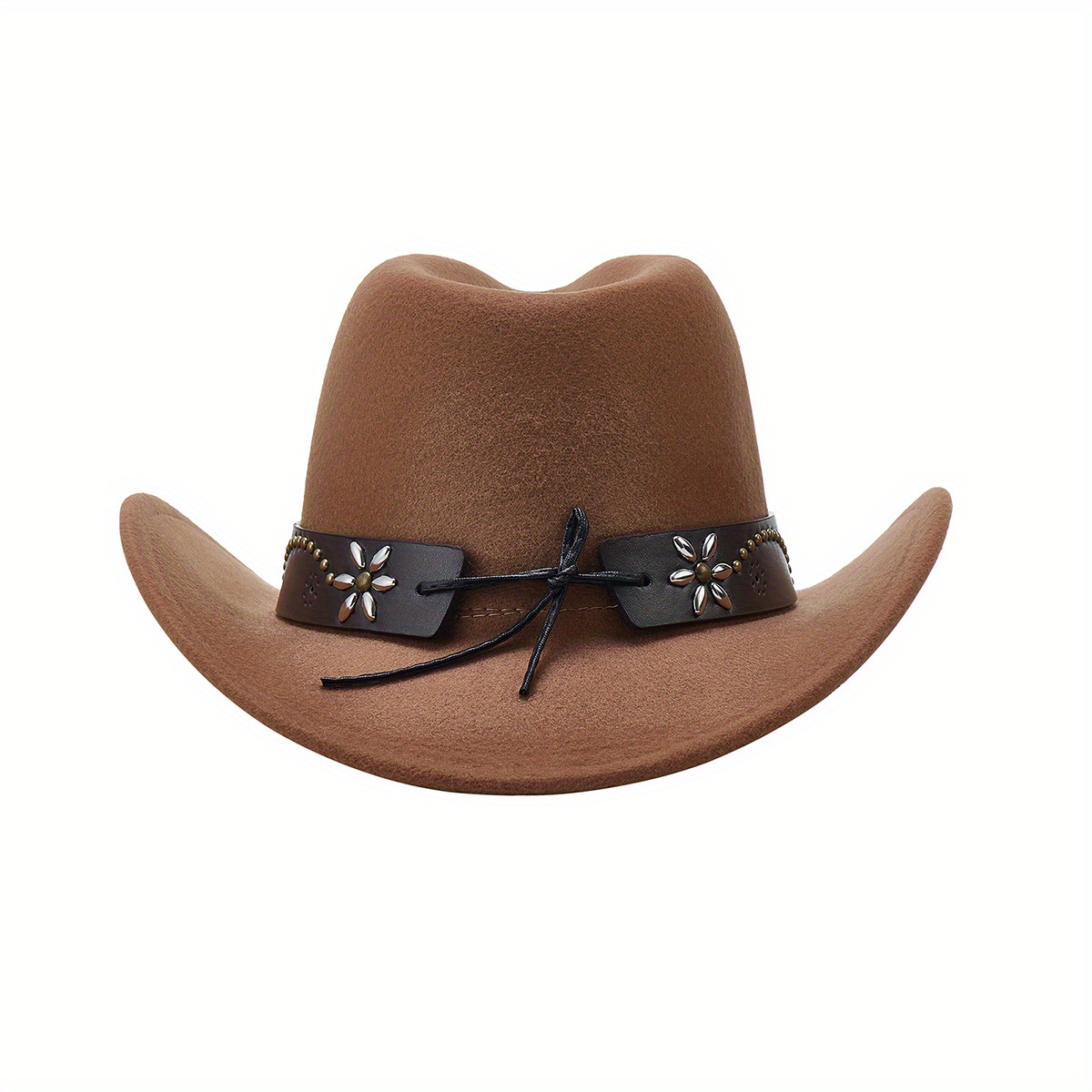 Unisex Wide Brim Felt Fedora Cowboy Hat with Belt s-l400.jpg main image 4