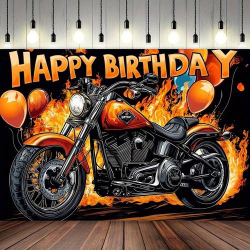 1 birthday motorcycle banner vibrant orange flames balloons design polyester material home decor parties gardens and outdoor celebrations 39x59 51 18x59 70 8x90 5inch