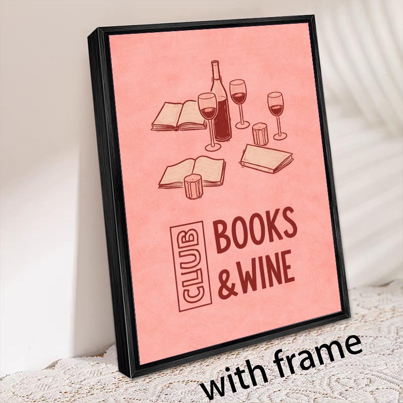 item picture 2d flat 1pc vertical framed books wine canvas poster modern minimalist bohemian decor suitable for living room bedroom office vertical hanging shelf decor with hook frame ink on canvas birthday gift for decoration 2d flat