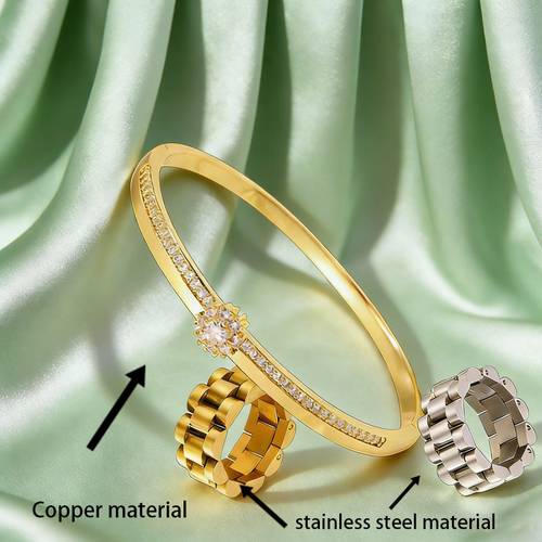 3pcs dual trend copper and steel texture lightweight fit versatile styling for daily and sports occasions 18k golden plated with synthetic zirconia