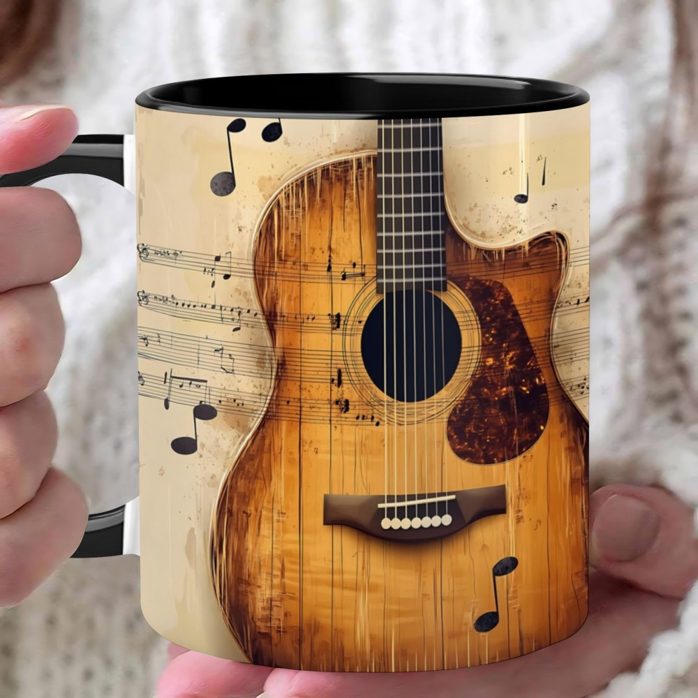 TEMU 1pc Guitar-themed Ceramic Coffee Mug - 11oz, Microwave Safe, Perfect For Iced - Unique Gift For Music Lovers, Birthdays, Holidays For Christmas,newyear,valentine,party Events