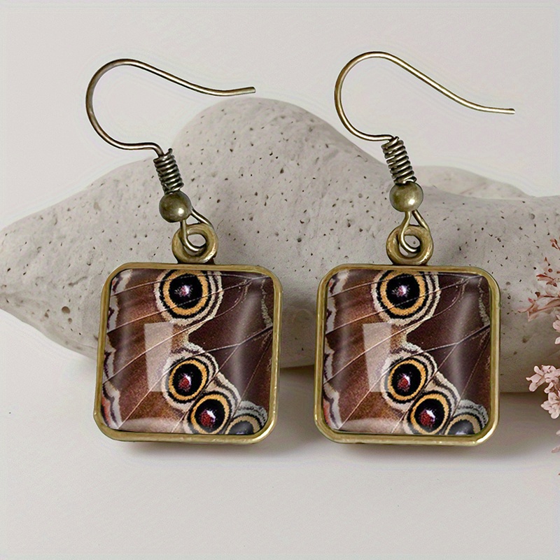 TEMU 1 Pair Wings Square Earring Retro Glass Dangle Earrings Handmade Jewelry Gift