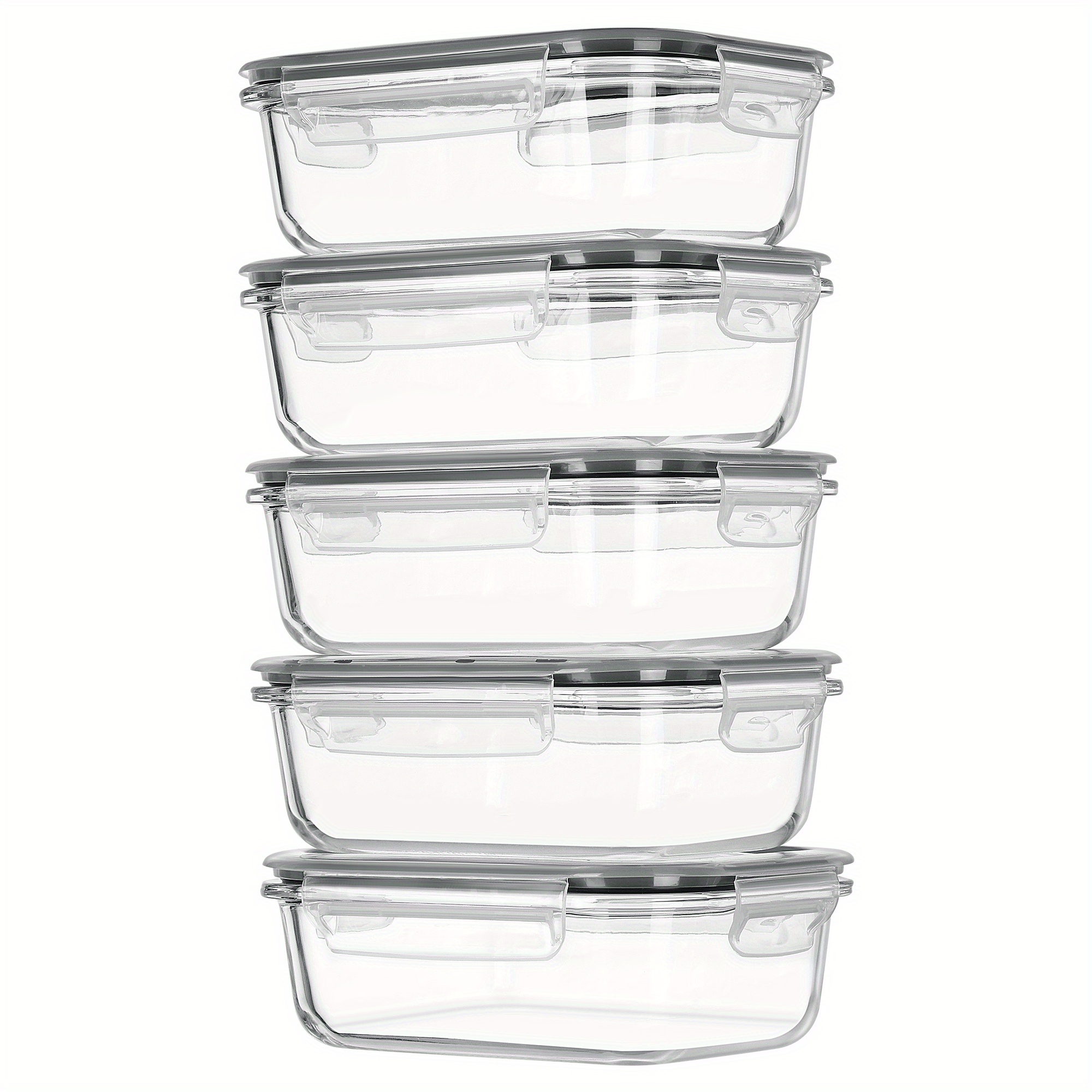 TEMU 5-pack Borosilicate Glass Food Storage Containers With Airtight Snap Locking Lids - Microwave, Oven, Freezer & Dishwasher, Leakproof Bento Lunch