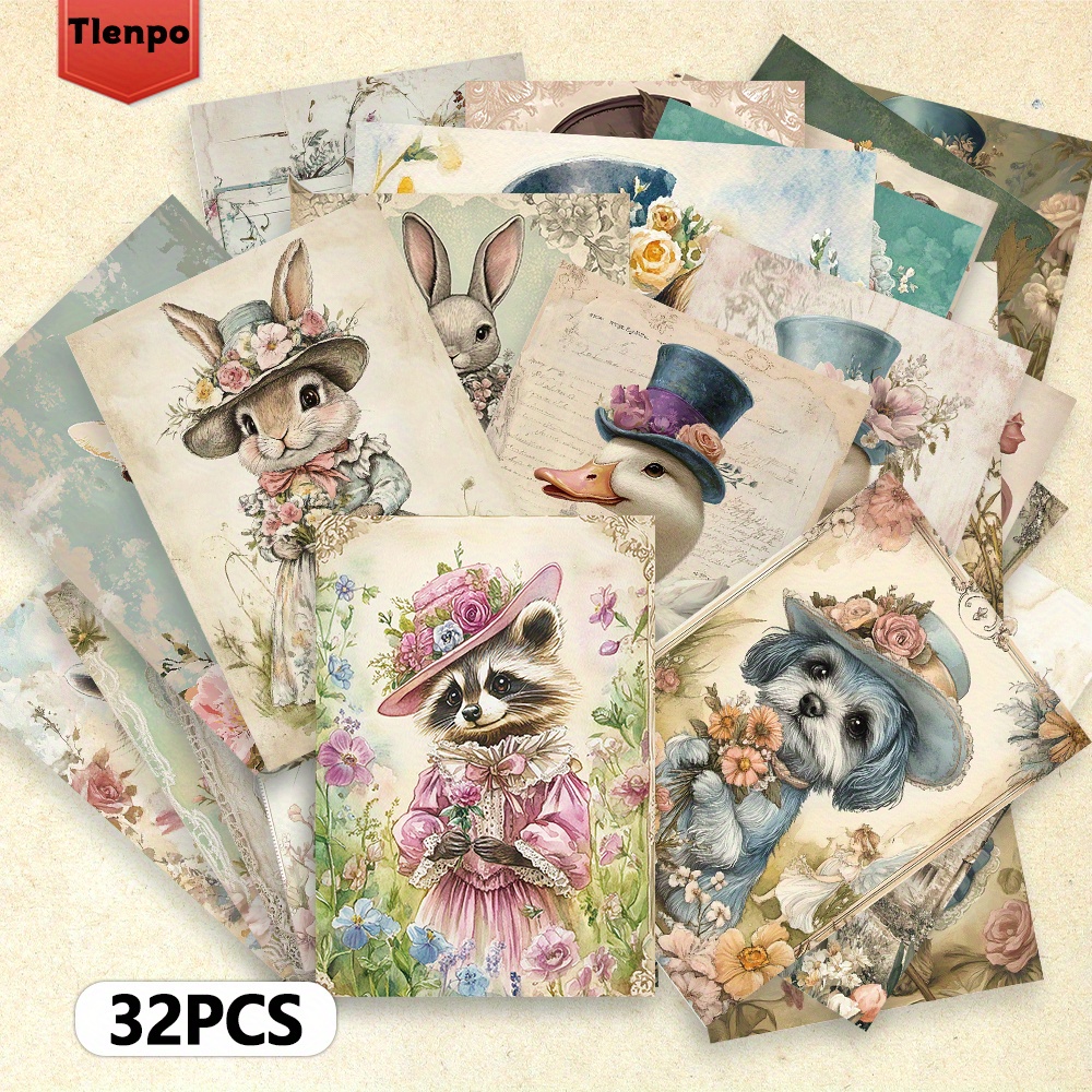 

32pcs - Hand- Cartoon Total Postcard Set, Animal Vintage Hand- Cards, Rabbits, Flowers, Wall Decorations, Blank Writing, Easter Cards, Holiday Decorations,