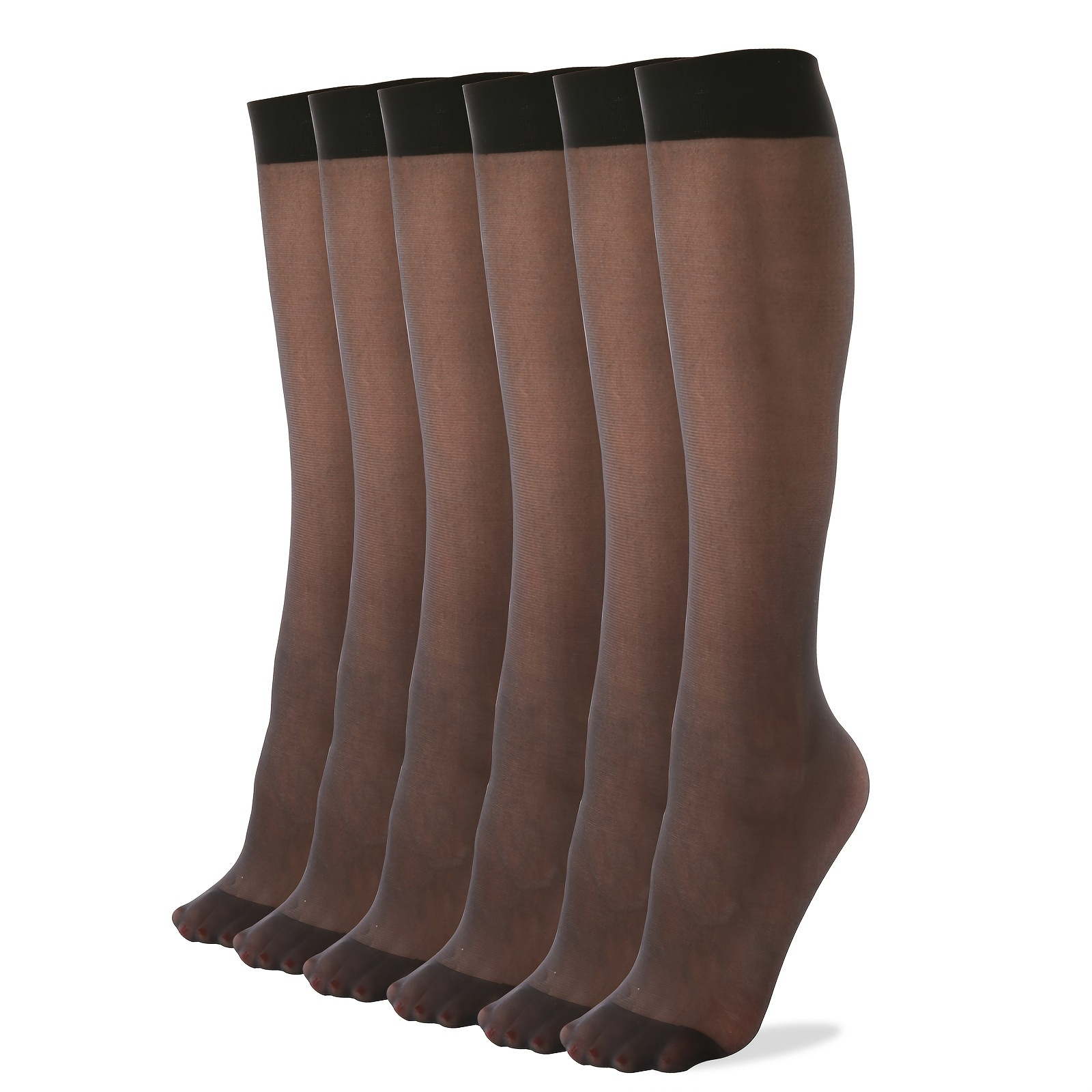 6 Pairs Easy Solid Calf Socks, All-match Knee High Socks, Women's Stockings And Hosiery