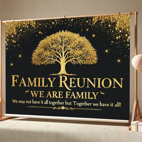2d flat 2d door banner 2d door banner in black a tree with family reunion conveys of reunion ideal for decoration to create a warm gathering atmosphere