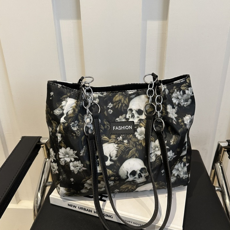 TEMU New Large-capacity Shoulder Bag, Skull Trendy Tote Bag For Work And Commuting