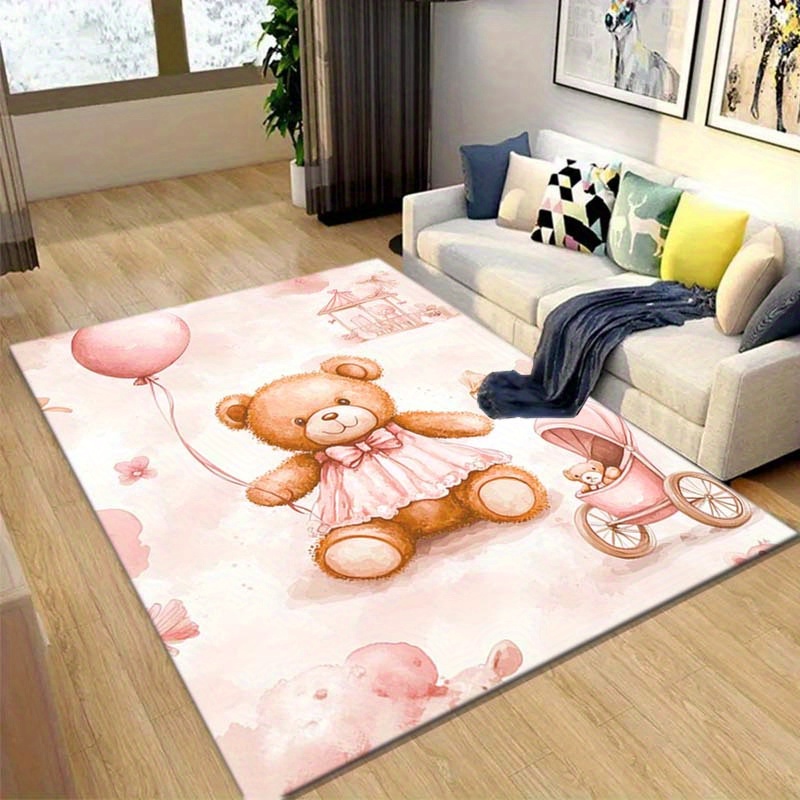 TEMU Tappeto in velluto con orsetto cartone animato e palloncini, 800 grammi al metro , antiscivolo, per camere da letto, verande, corridoi interni,
