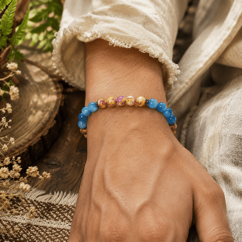 Translucent Blue Beads Elastic Bracelet with Retro Design
