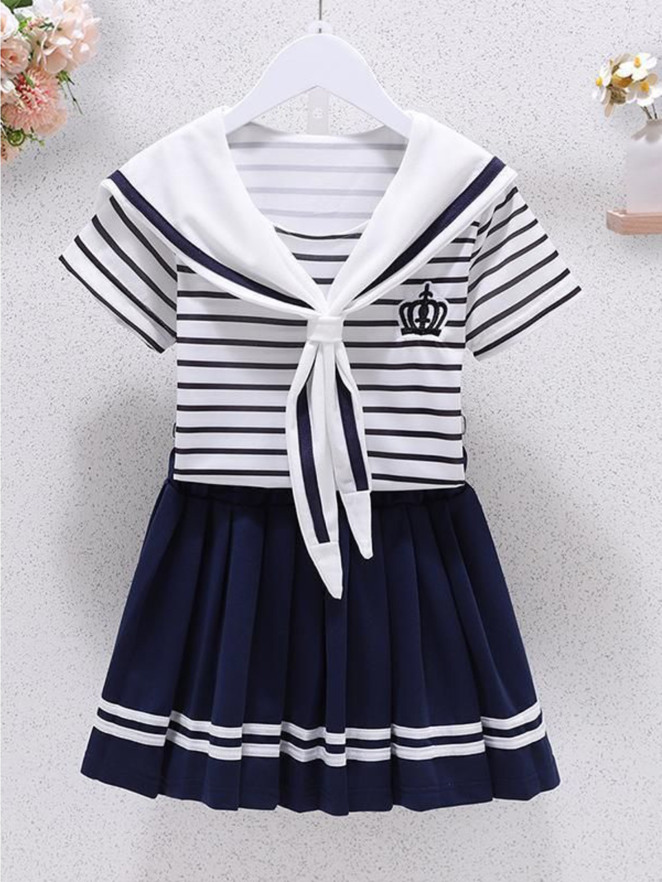 blue and white striped sailor dress Blue Classic Lolita Striped OP Dress, Sailor Collar main image 1
