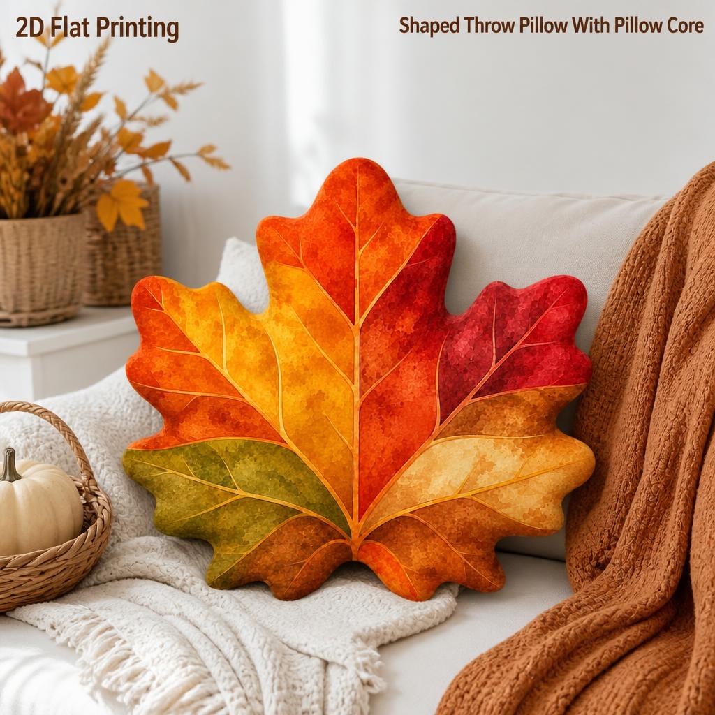 TEMU Coussin décoratif d'automne de feuille d'érable avec impression plate 2D G, parfait pour canapé, chambre, salon, décoration intérieure