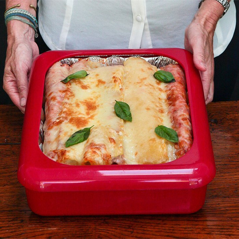 

1pc Red Rectangular Insulated Food Storage Container With Tin Foil Lining - Reusable, Plastic Tray For , Bbq & Outdoor Picnics, Hand Wash Recommended