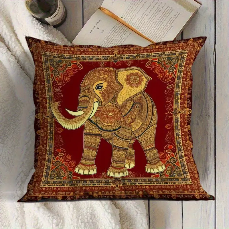 4pcs indian floral elephant pattern pillowcase soft fashion decorative outdoor living room sofa cushion cover suitable for bedroom home party decoration without filling machine washable 14x14 16x16 18x18 20x20inch Product details 2