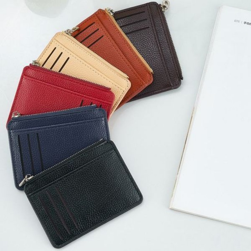 

1pc Fashion Simple Korean Style Card Holder For Men And Women With Zipper Portable Coin Purse Credit Card Holder