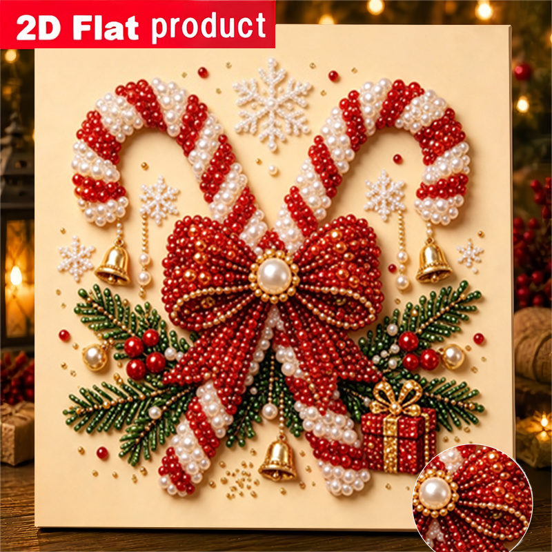 TEMU New 2d/flat Printing Pearl Diamond Painting Featuring A Christmas Candy Cane Design. This Diy Handmade Art Kit Includes Tools And Pearl Drill