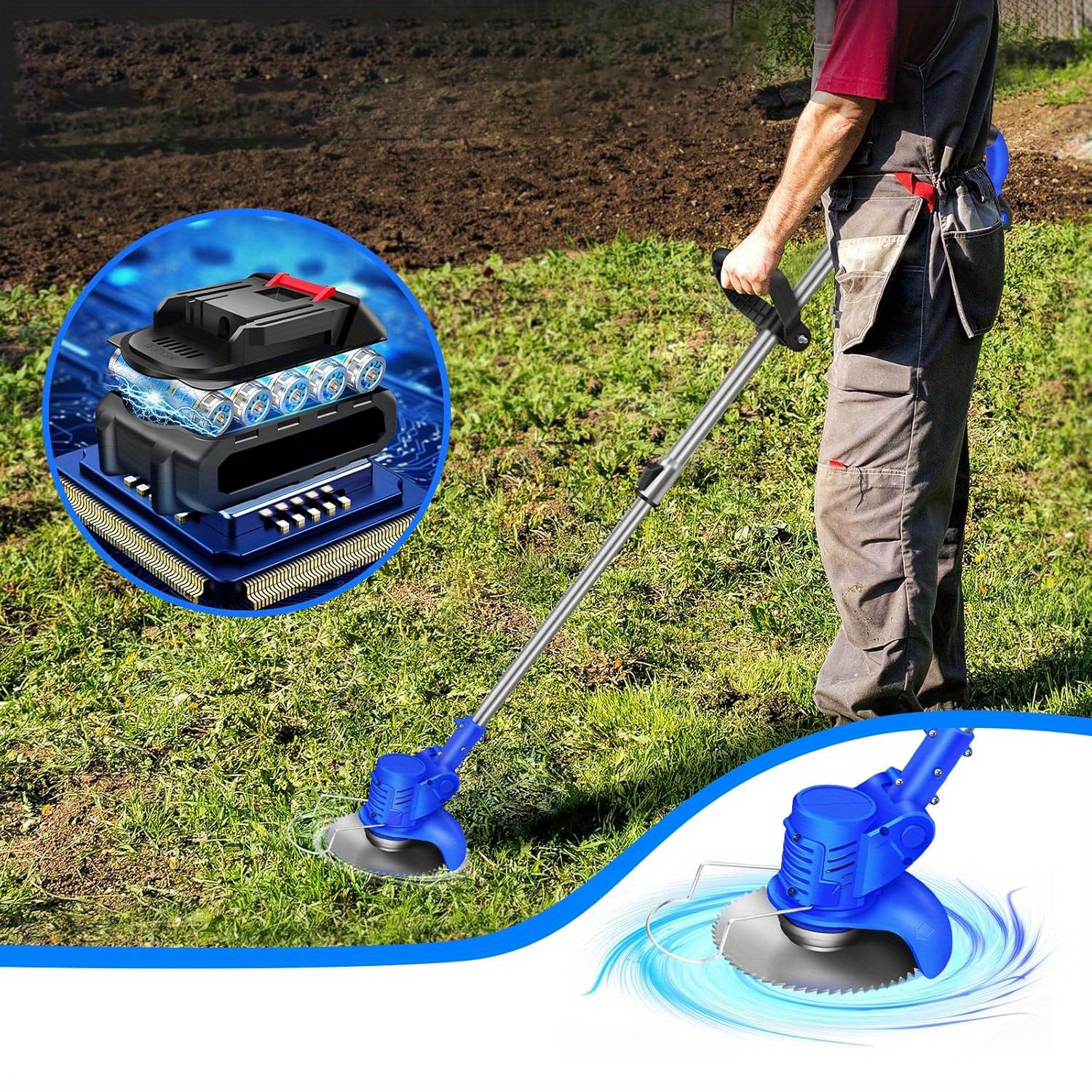 1 set heavy-duty -like lawn grass trimmer with ergonomic handle & adjustable length - cordless-like operation, durable plastic construction, multi-functional tool for lawn mowing,  , brush clearing - ideal for residential/commercial use (-free, no /electrical outlet required) - compact & portable design with safety lock &   for long-lasting use, lawn trimmer, trimmer head for grass cutters, grass trimmer head attachment, lawn mower accessories, Product details 4