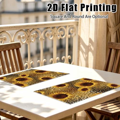2d flat 2pcs 4pcs 6pcs autumn sunflower and leopard place mats holiday dining kitchen mat indoor party outdoor meal gift option festive accent dining mat square and round are