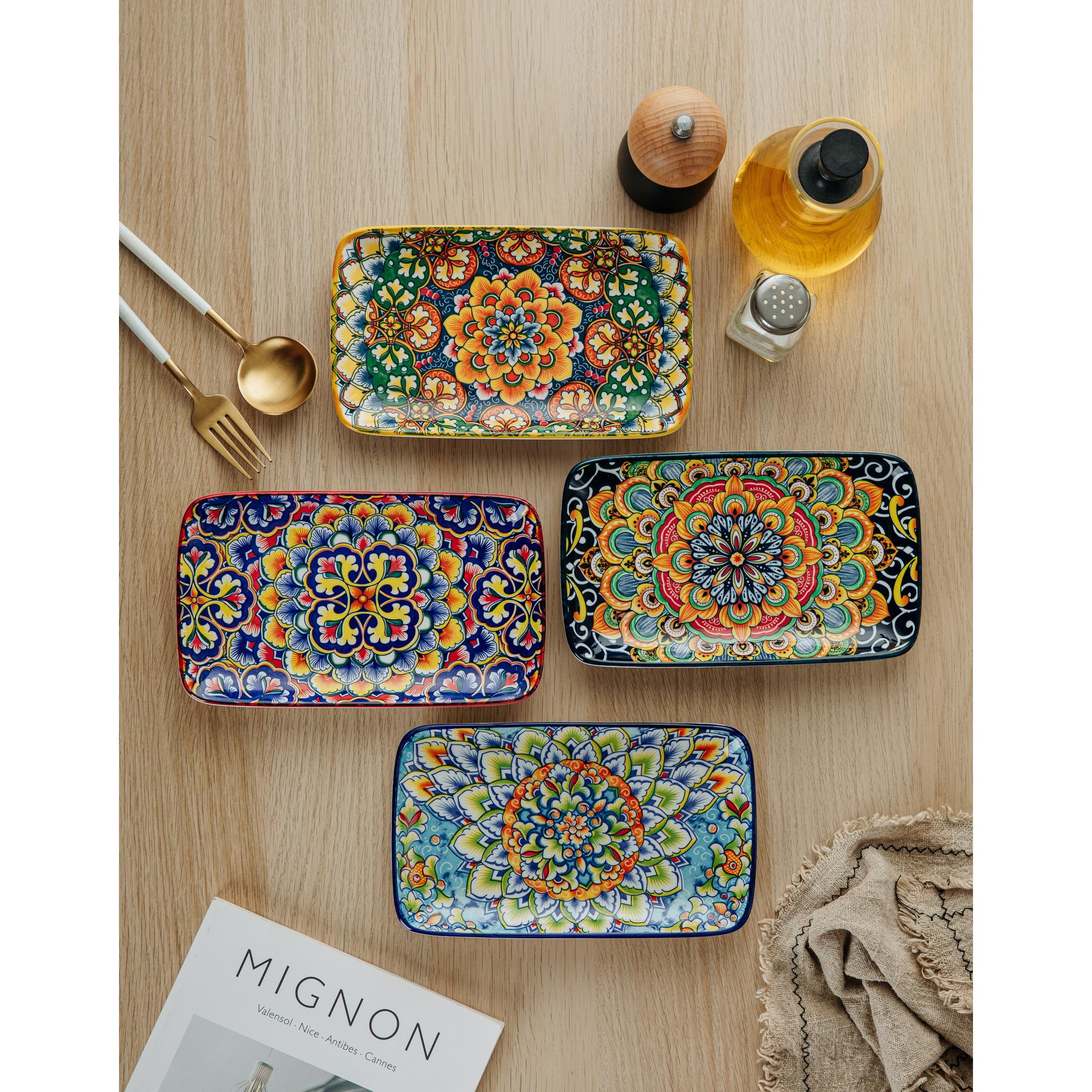 Ceramic Salad Plates Set- 8.5 Inch, Rectangular Dessert Plates For Sushi, Appetizer, Cake- Microwave& Oven Safe, Porcelain Plates For Kitchen Decor Set Of 2/4