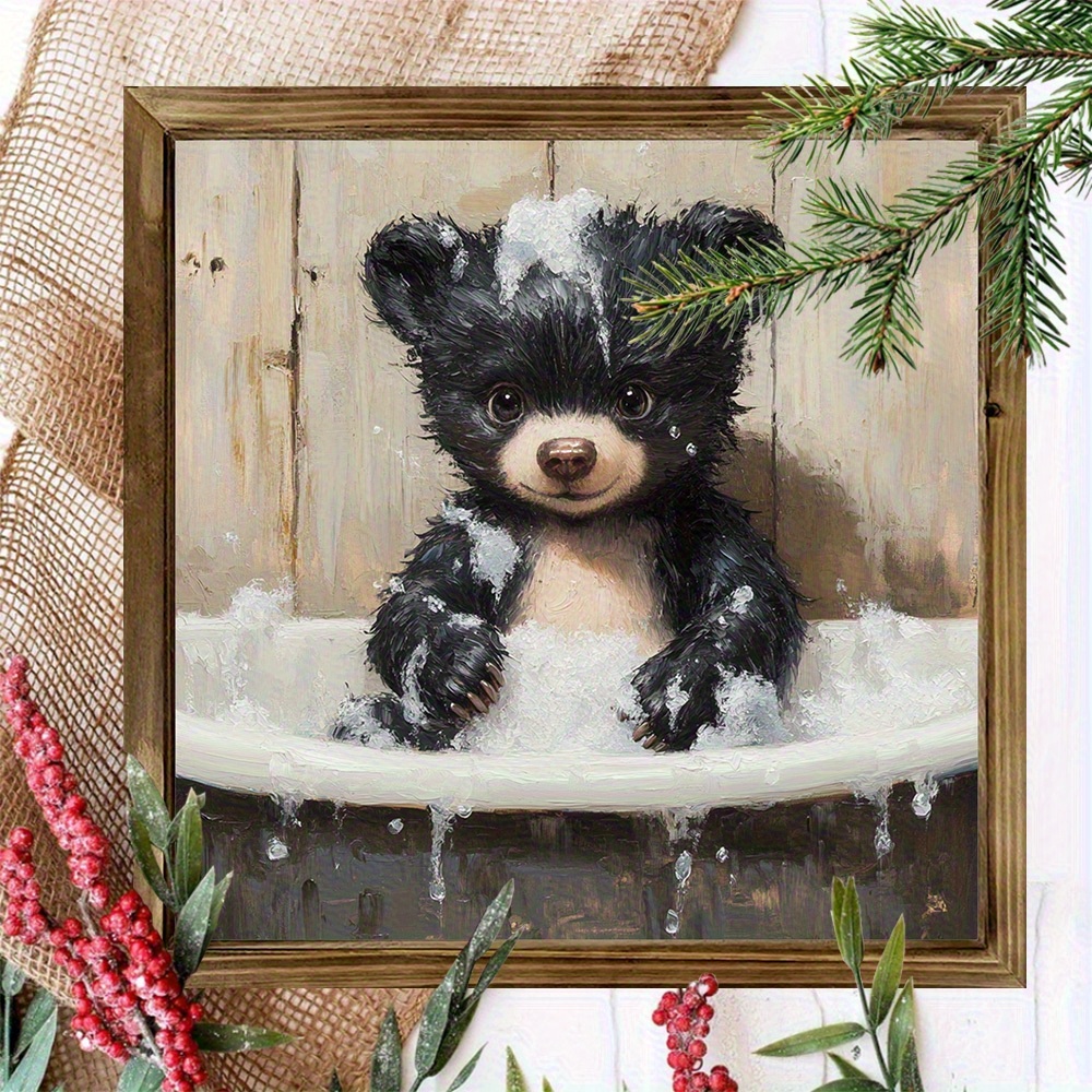 TEMU 2d Flat, 1pc Wooden Sign Rustic Black Bear Bathroom Wall Art, Retro Decorative Sign, Suitable For Home, Bedroom, Office, Garden Ideal Holiday