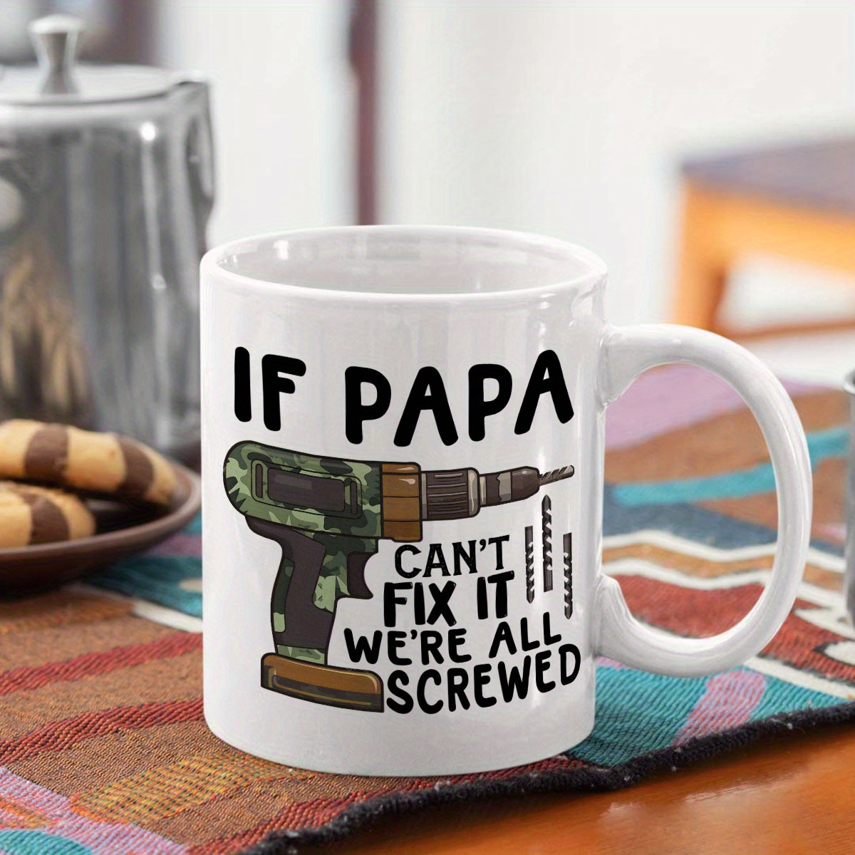 1pc 11oz ceramic coffee mug funny dad camo drill design with if papa cant fix it   all   quote dishwasher microwave safe cup perfect fathers day gift   drinkware for dad humorous gift   lettering sturdy construction 3 74inch 3 23inch 5