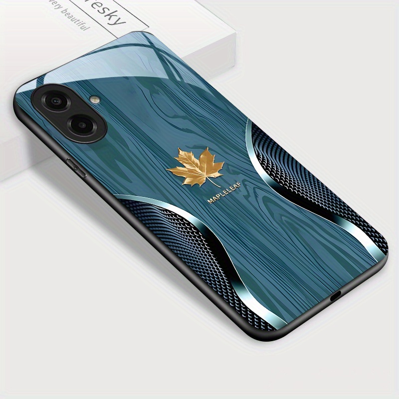 TEMU Phone Case - Maple Glossy Tempered Glass Case For A07, Shockproof Back Cover With Stylish Design