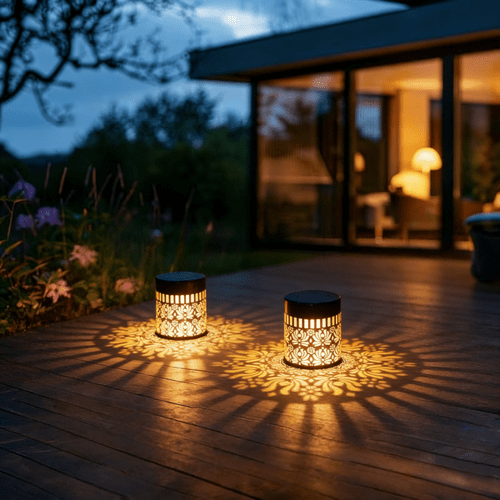1/2/4 solare metall-tischlampe | für lotus-projektions-nachtlicht, eisen-hohlmuster | wand/hänge-/tischmontierte solarlaterne | frühlings-deko für draußen | für schreibtisch, terrasse, gartenwege & hof