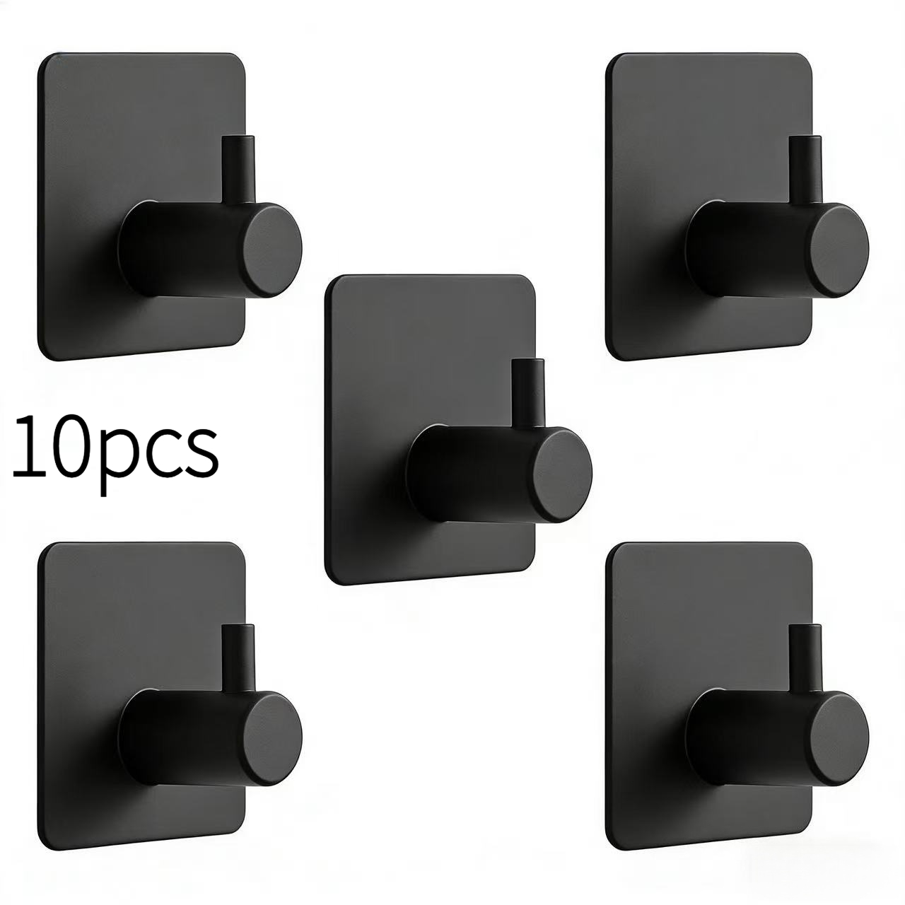 TEMU 10pcs Crochets Muraux Noirs Non Perforés à Forte de Charge, Crochets Auto-Adhésifs Imperméables et Résistants à l'Huile, Faciles à Installer,