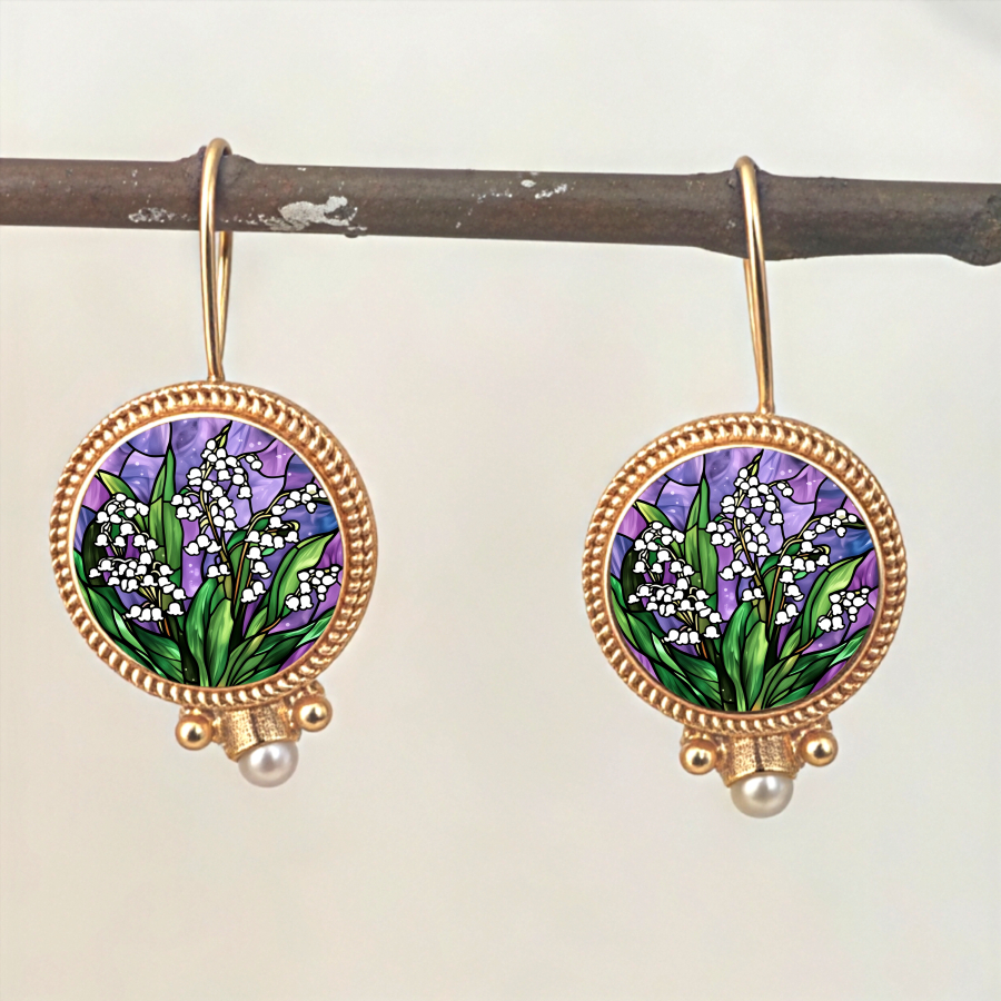 TEMU 2pcs Lily Of The Valley Earrings Floral Earrings Botanical Earrings Nature Earrings Circular Earrings Plant Earrings Unisex Earrings Jewelry