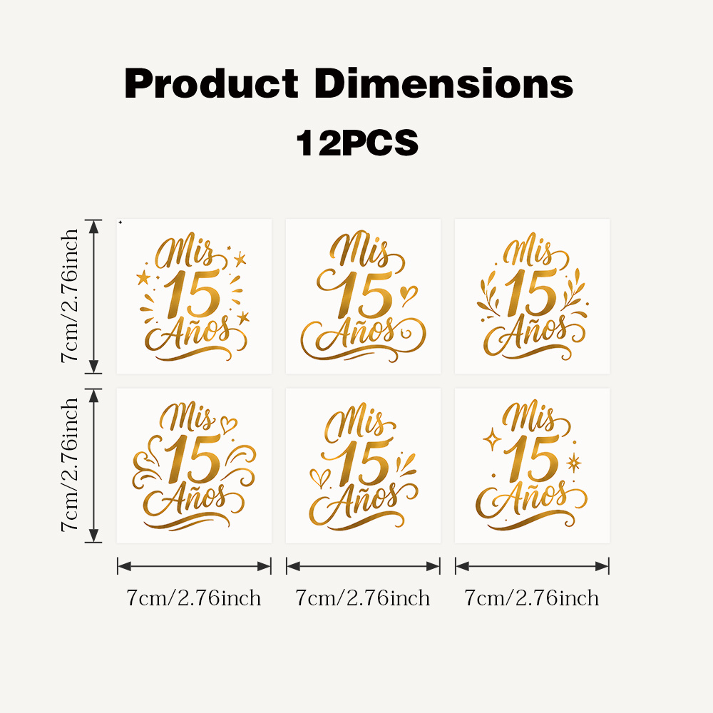 TEMU 12pcs Set Of Quinceañera Theme Uv Dtf Transfer Stickers, Featuring Elegant Decorative Lettering, Perfect For Decorating Glasses, Tumblers, Water
