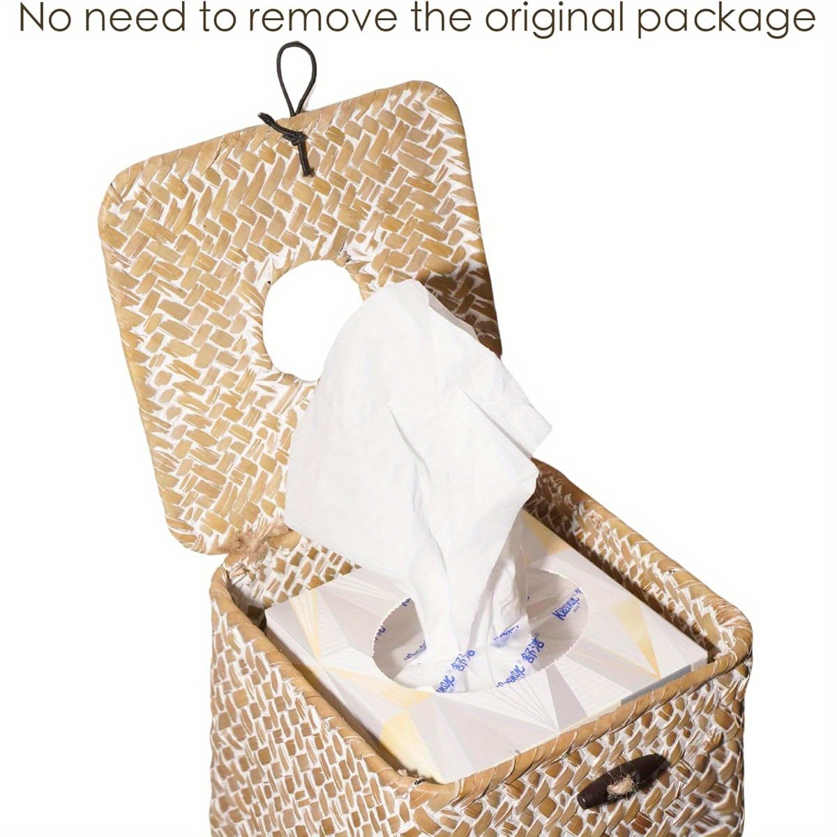  woven tissue box cover boho farmhouse plastic napkin holder with lid square     5 9x5 7x5 7 inch for bathroom living room kitchen bedroom   Product details 6