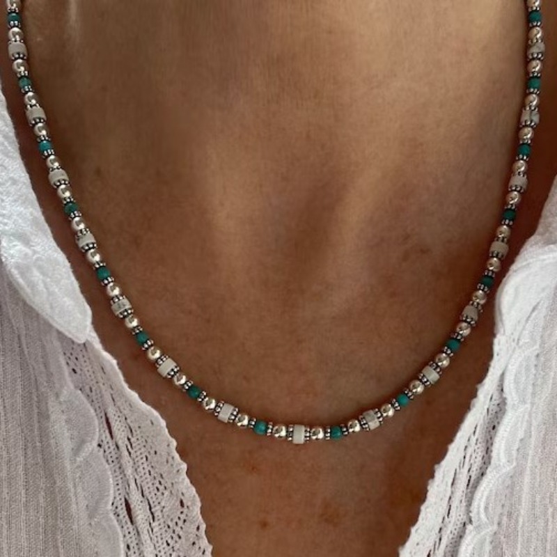 TEMU Collier multicolore de style bohème avec perles de turquoise synthétique, 1 pièce, pour hommes et femmes, convient pour une tenue décontractée