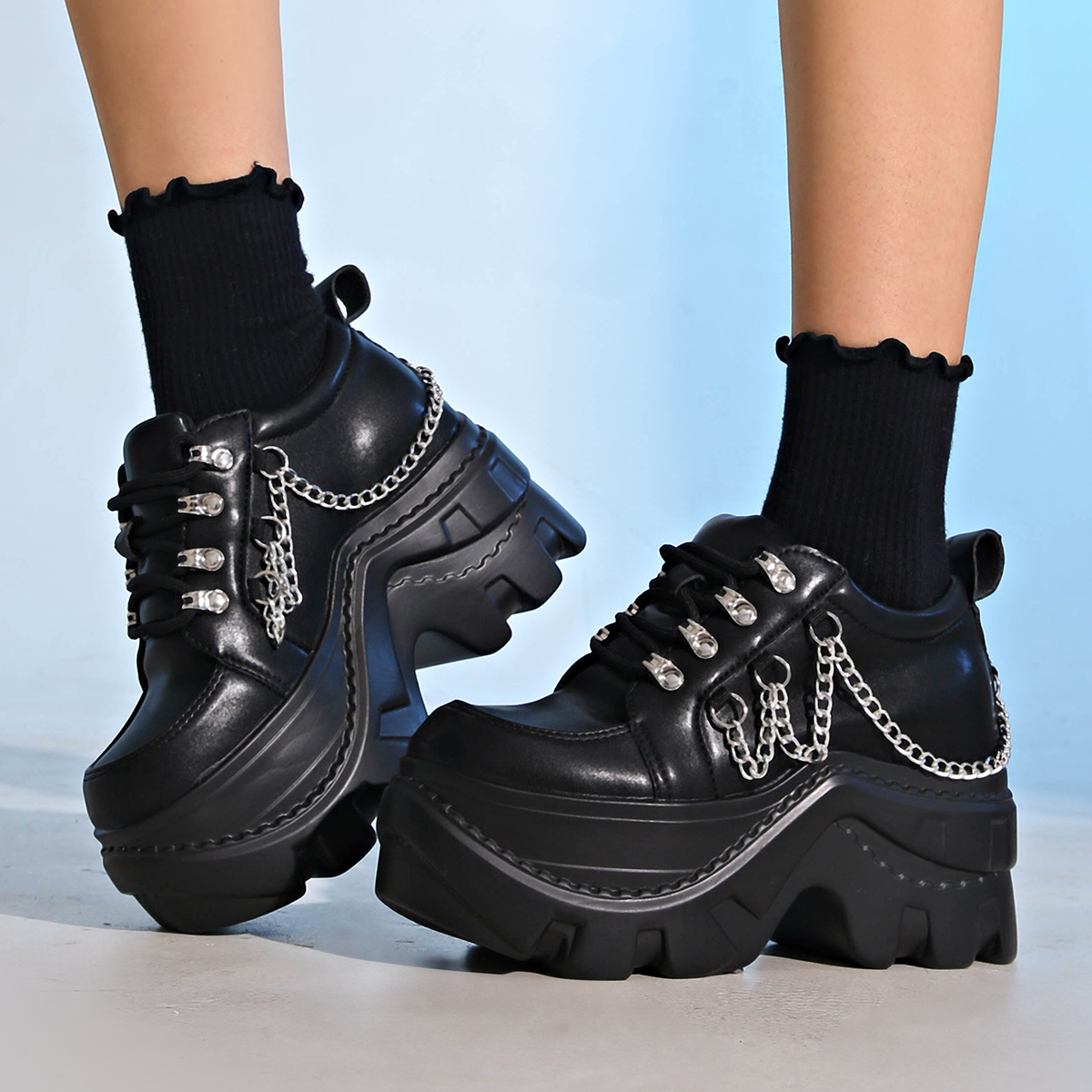 Women's Solid Color Round Toe Lace-Up Ankle Boots