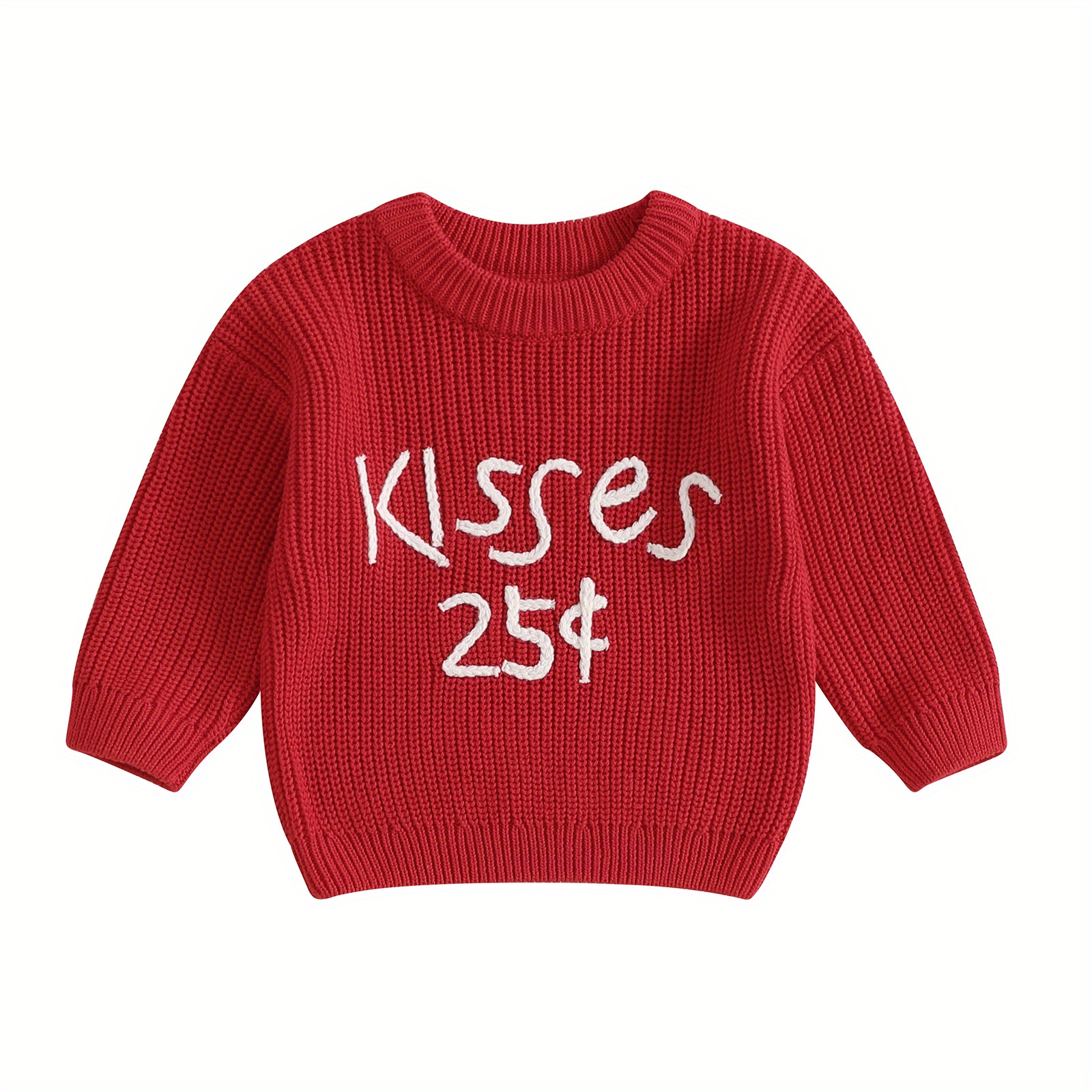 

0-4y Girls Autumn Winter Sweater Letter Embroidery Long Sleeve Pullover Tops For Valentines Days