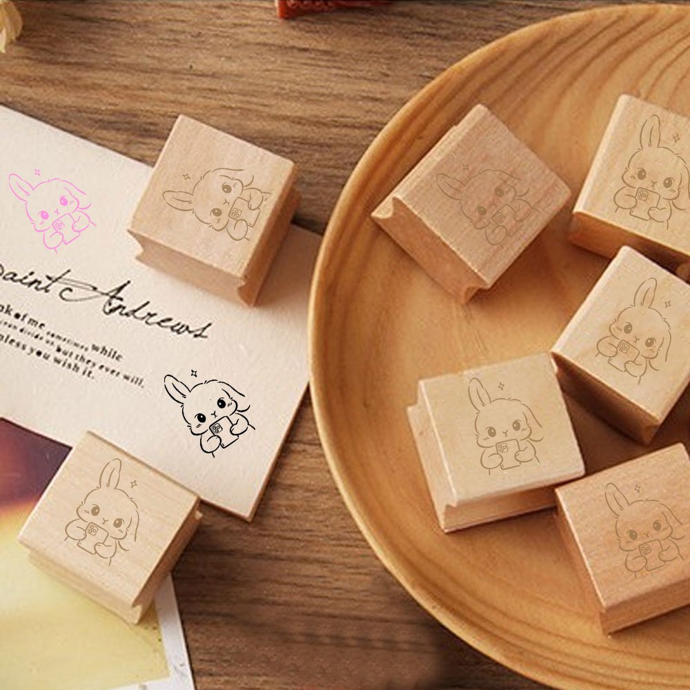 Square Exquisite Wooden Decoration Hand Account Stamp