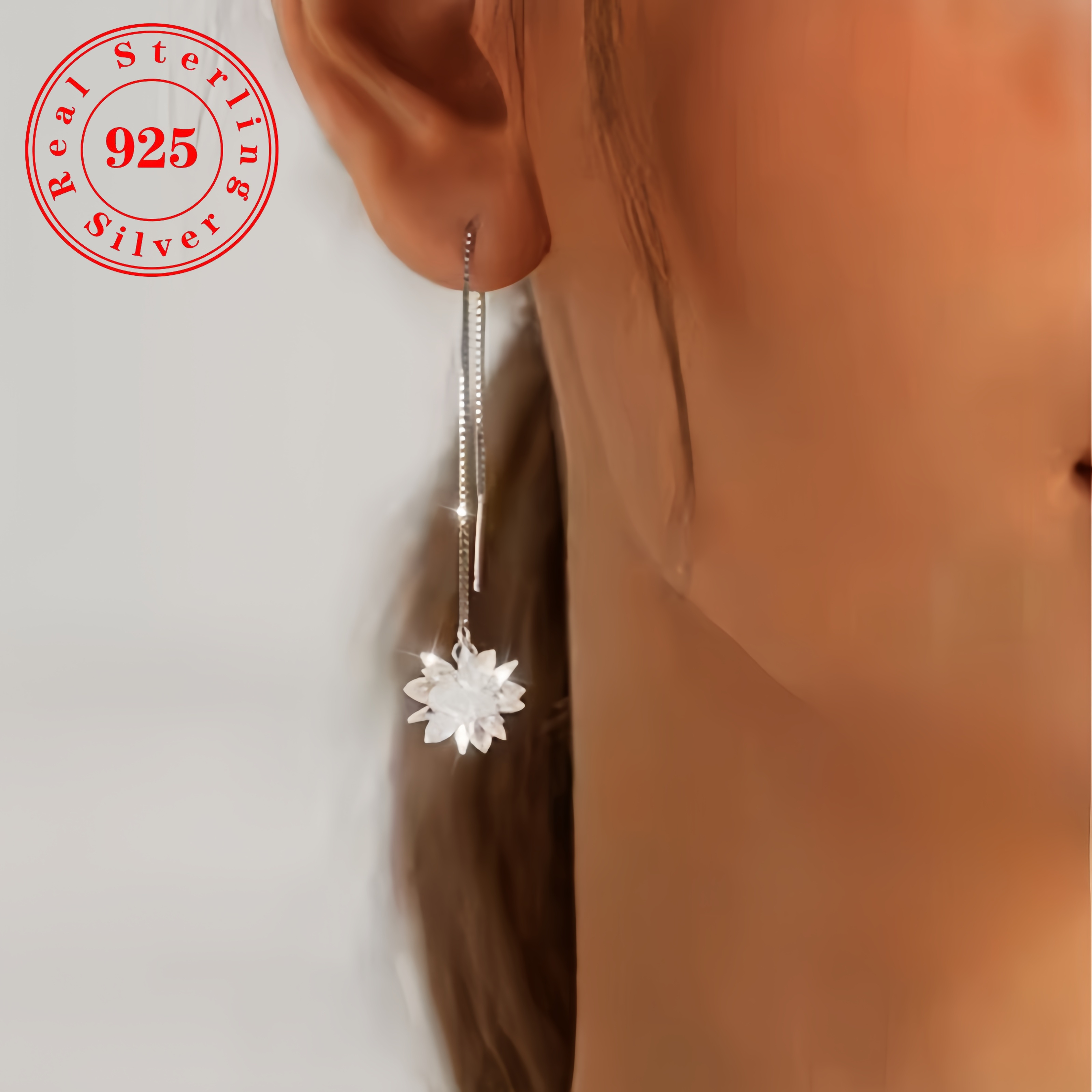 925 sterling silvery earrings with sparkling   set with sparkling low   earrings wedding jewelry Product details 2
