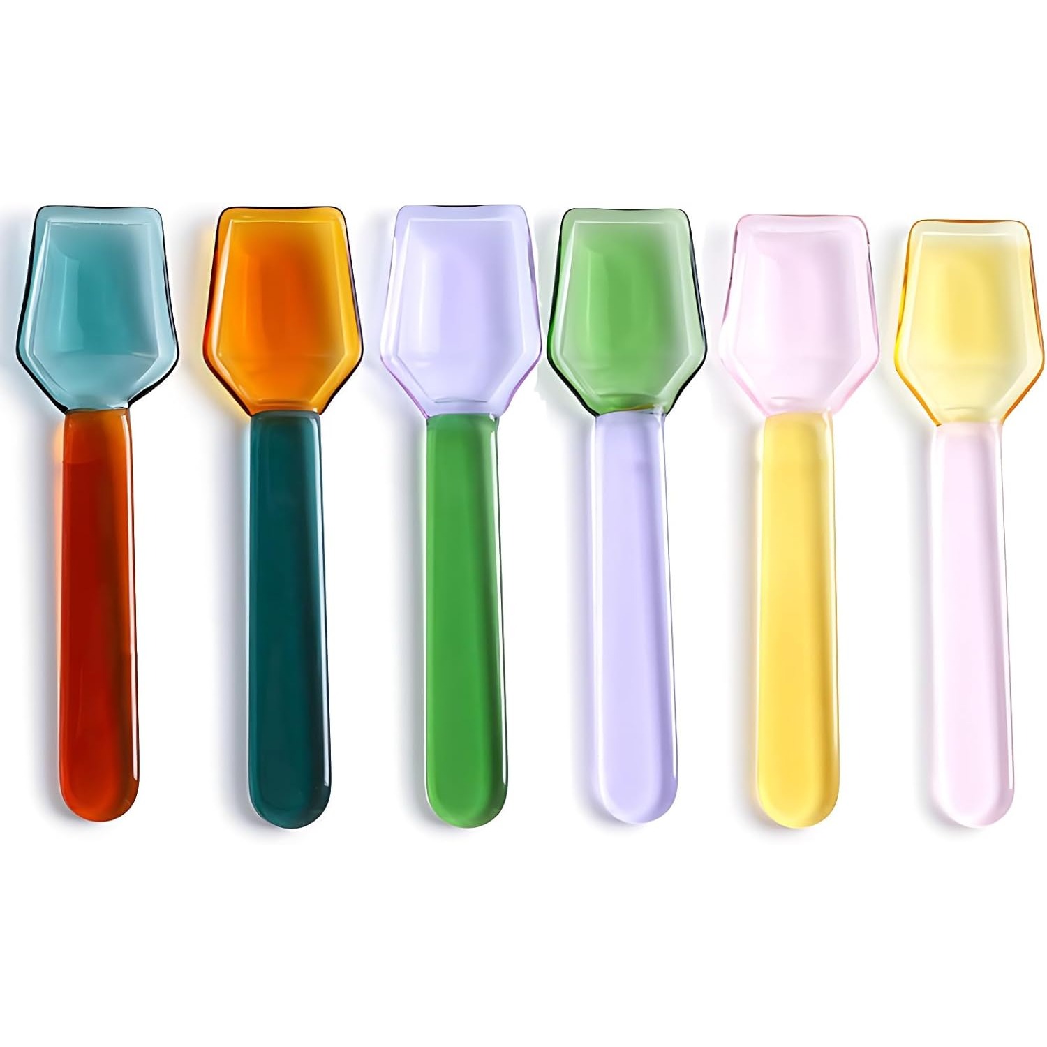 E-shop 6er-Set Bunte Mini Dessertlöffel aus Glas, 3,86 Zoll - Hitzebeständige kleine Löffel zum Rühren von Eiscreme, Dessert, Kaffee & Tee, für