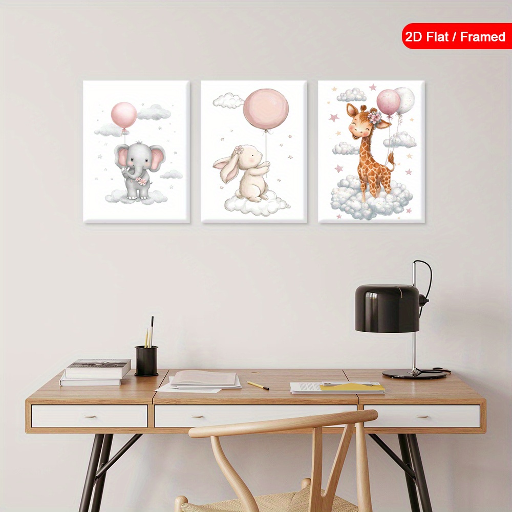 3pcs Wood Frame Pink Balloons Wall Art Prints, Unframed