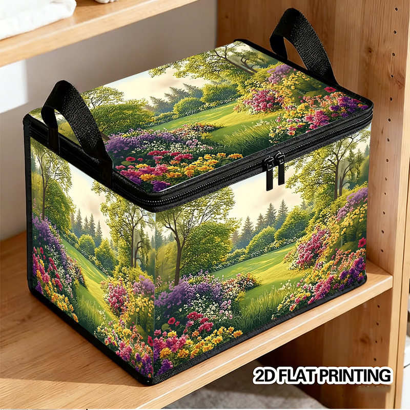TEMU 1pc Pastoral Style Foldable Storage Box, Box Surface Painted With Flowers And Verdant Trees, Suitable For Home Clothing Storage, Easily Keeping